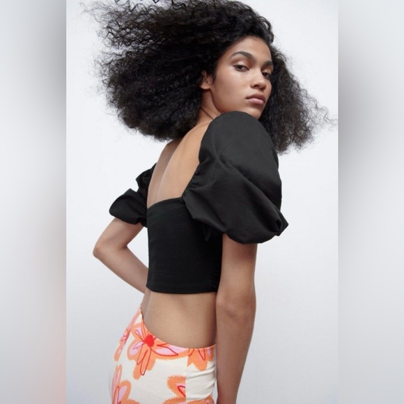 Zara combination puff sleeve crop top - Picture 2 of 4